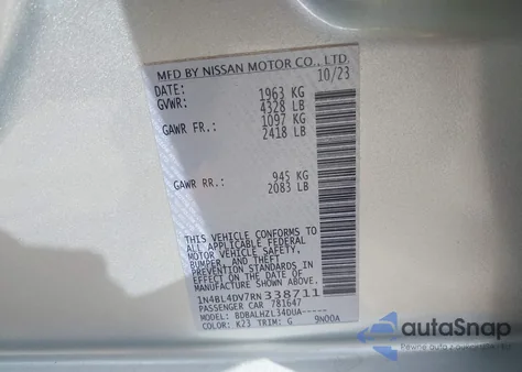 2024 Nissan Altima Sv from USA, damaged, VIN 1N4BL4DV7RN338711